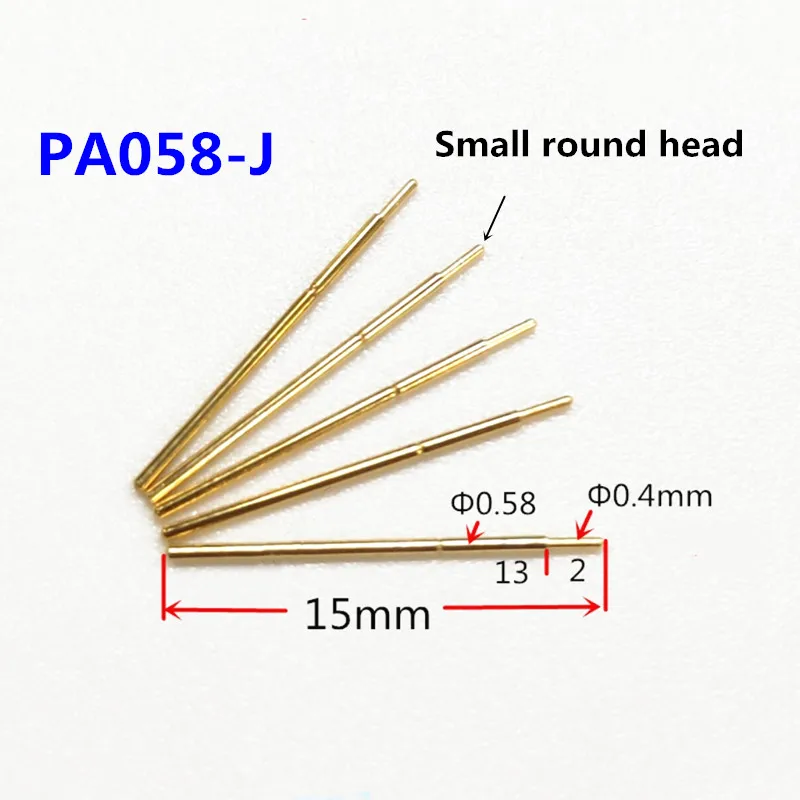 100PCS Gold-plated Spring Test Probe PA058-J Small Round Head Outer Diameter 0.58mm Total Length 15mm PCB Pogo Pin