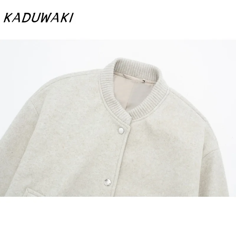 KADUWAKI Casual Classic Round Neck Long Sleeve Soft Pilot Coats 방수자켓 Fashion Trend Unisex Solid Color Loose Jackets بلوزات Y2k