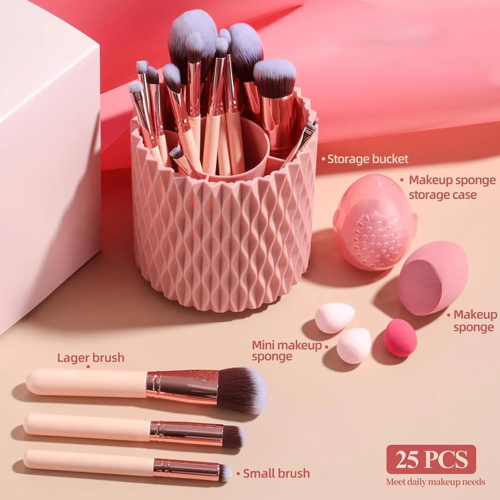 18PCS Makeup Brush Set with Sponge Egg Swivel Organizer Professional Eyeshadow Foundation Blush Tools for Beauty Makeup