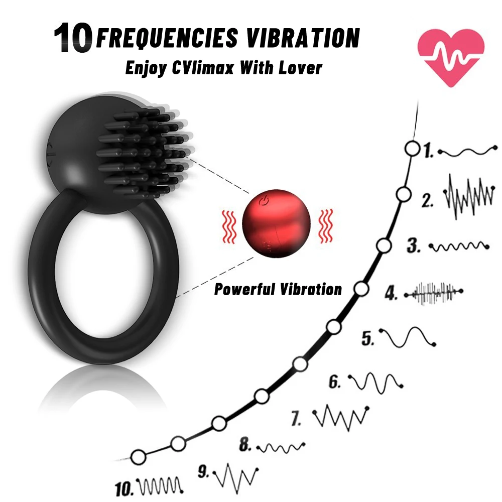 10 Frequency Silicone Penis Cock Ring Vibrator Penis Erection Penisring Cockring Sex Toys for Men Delay Ejaculation Sextoys