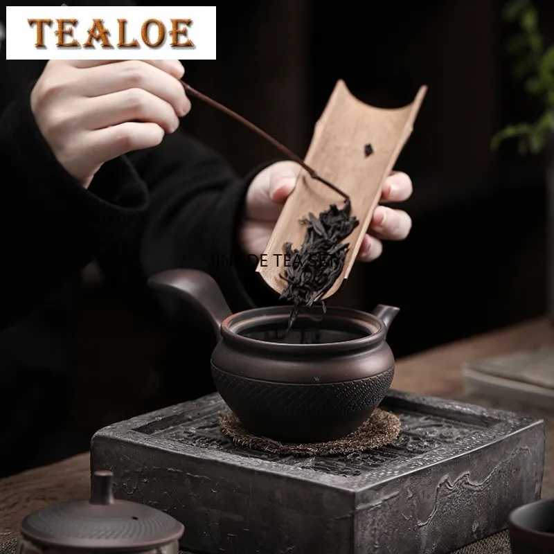 مقبض جانبي من الفخار الأرجواني إبريق شاي من السيراميك Pu erh معدات صنع الشاي طقم شاي الكونغ فو الصيني