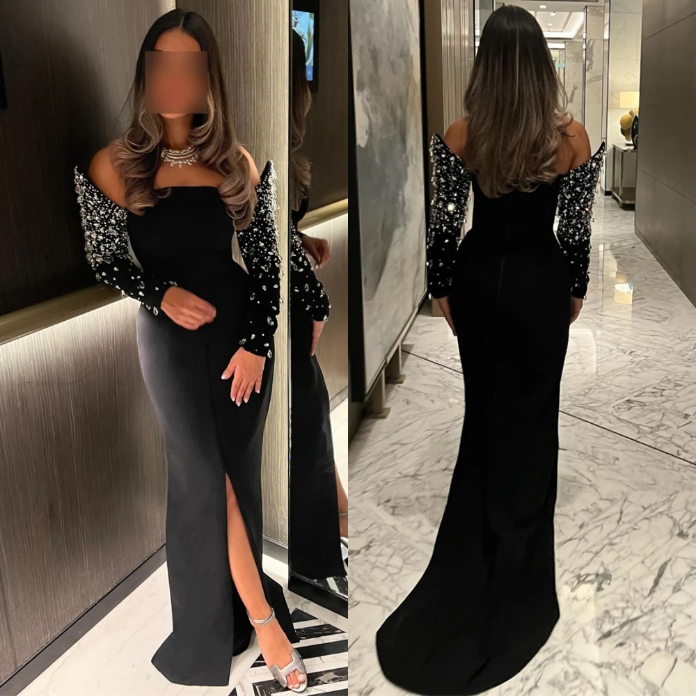 

Customized Fashion Jersey Mermaid Evening Dress Sparkly Detachable Sleeve Prom Dress Classic Strapless Special Occasion Gowns