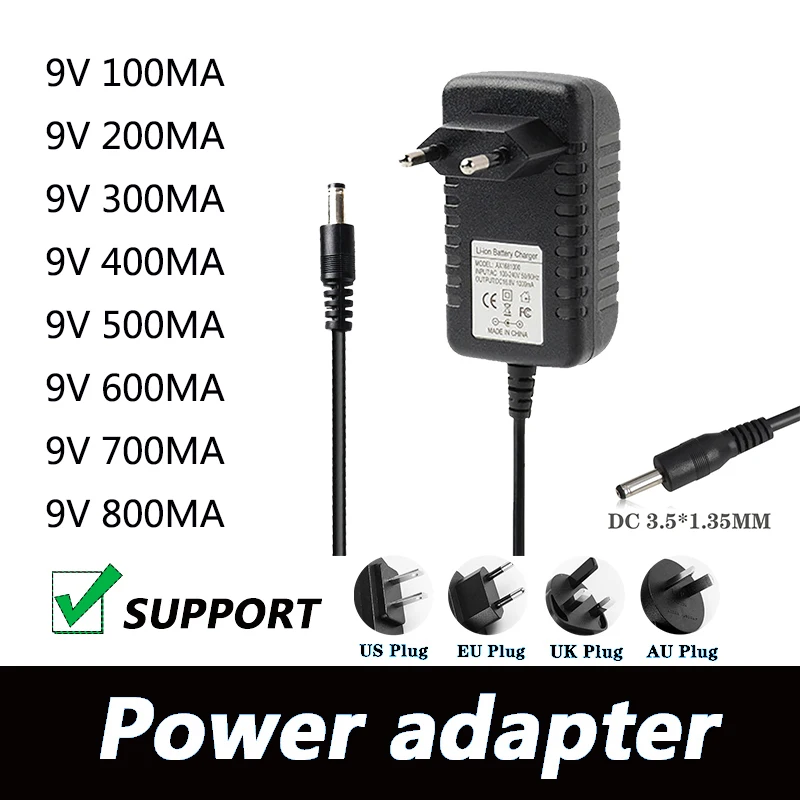 AC 100-240V DC 9V 100MA 200MA 300MA 400MA 500MA 600MA 700MA 800MA 900MA 1A  Power Adapter DC 3.5*1.35MM Power Supply