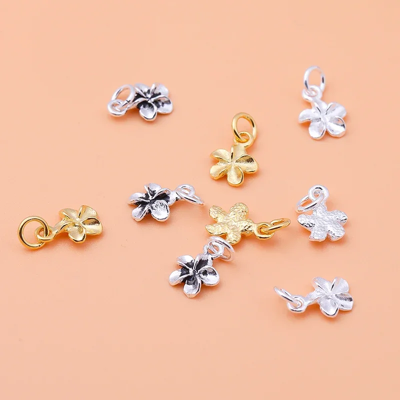 5PCS 925 Sterling Silver Jewelry Accessories Vintage Gold Plated Bauhinia Flower Pendant Bracelet Necklace DIY Pendant