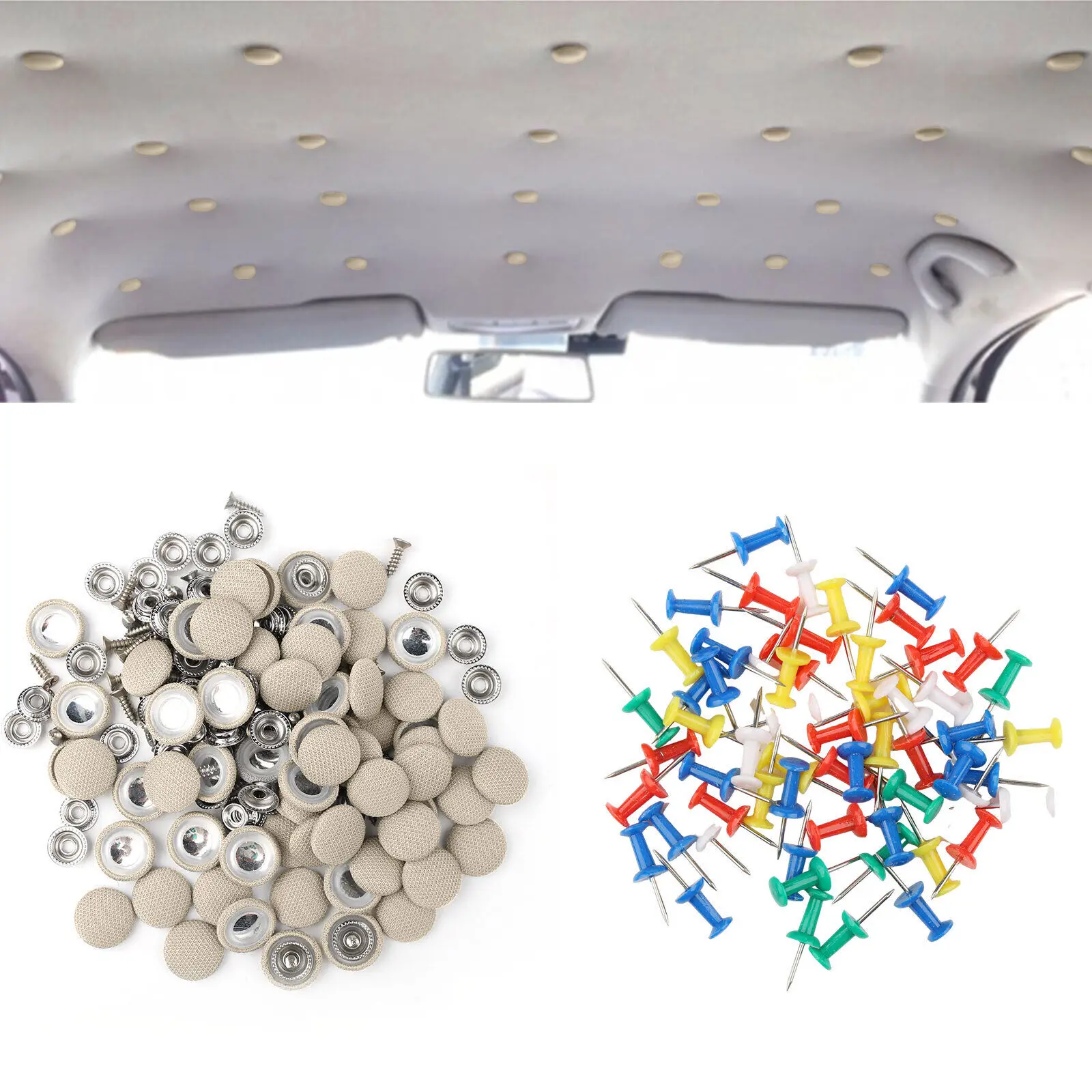 60Pcs Car Interior Roof Buckles Headliner Ceiling Cloth Fixing Screw Care Fabric Buckle Rivets Retainer Cap Repair Kit Accessory