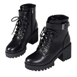 2024 Winter PU Leather Women Winter Boots Thick Wool Warm Women High-heeled Boot High-quality Female Snow Boots Women Shoes