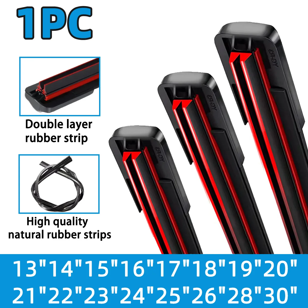 Escobilla limpiaparabrisas de coche, escobilla limpiaparabrisas Universal con gancho J/U, tira de goma doble sin hueso, piezas de repuesto para coche, 1 ud.