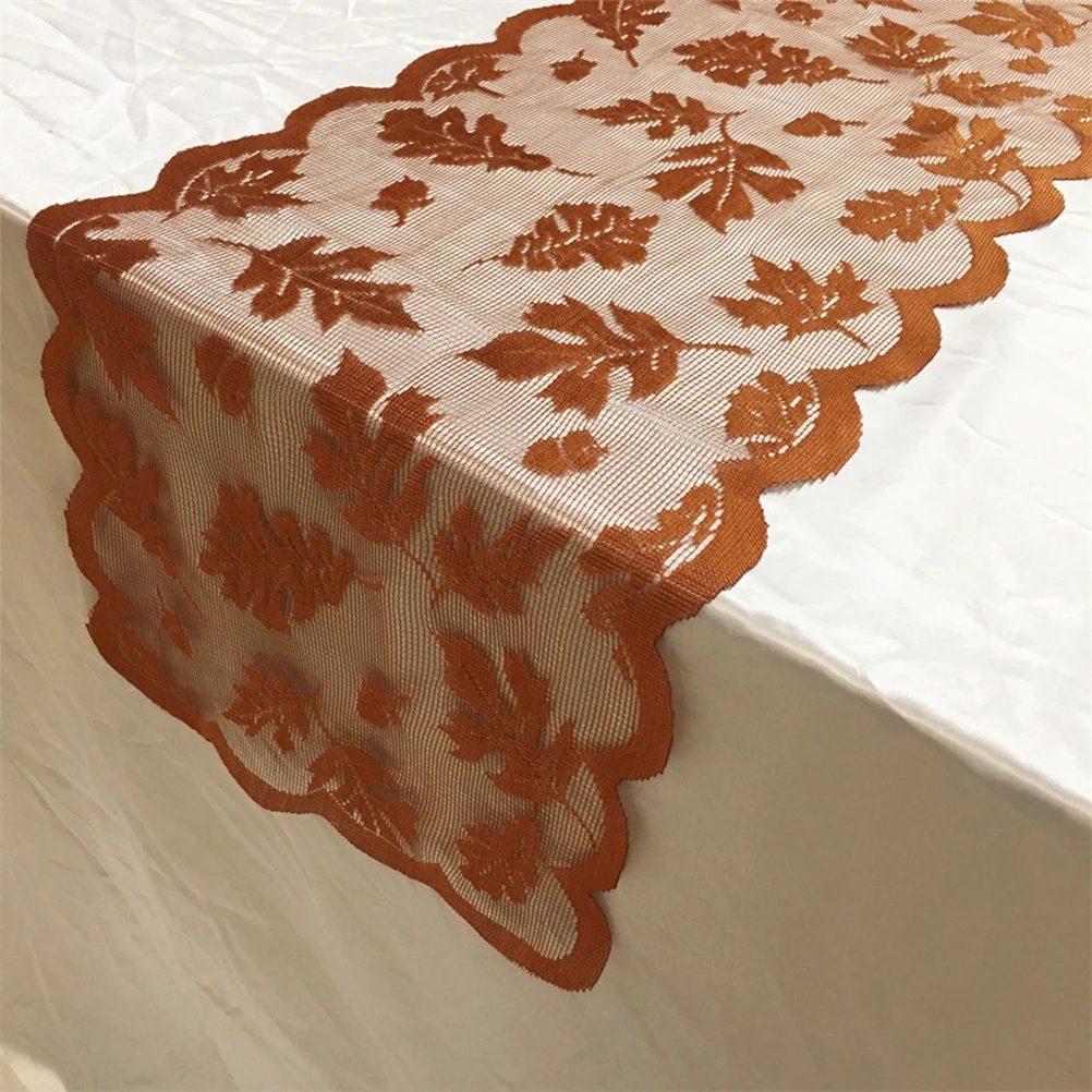 183X33Cm Table Flag Elegant Maple Hollow Out Tablecloth Polyester Stain Resistant Holiday Table Decoration Golden For