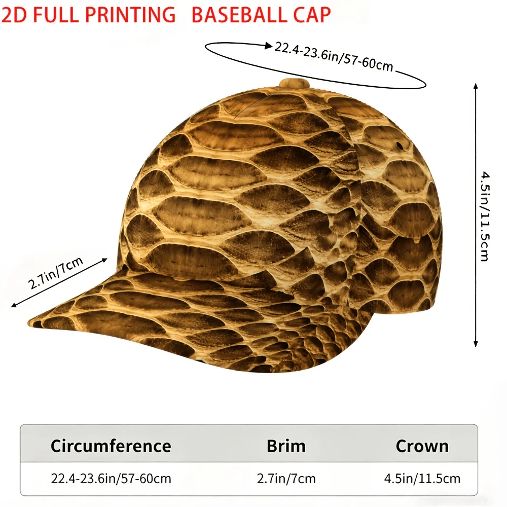 Customization Snake Skin Pattern Men'S Baseball Cap, Fashion, Casual, Outdoor, Travel, Sports, Daily Wear, Gift, Halloween Chris