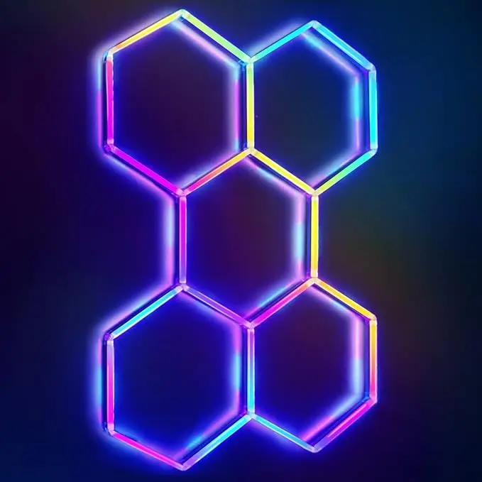 RGB zeshoekige LED-lamp 5-raster zeshoekige garagelampen 356 kleurmodi Muzieksynchronisatie Slimme app en afstandsbediening Gaming Room Garage