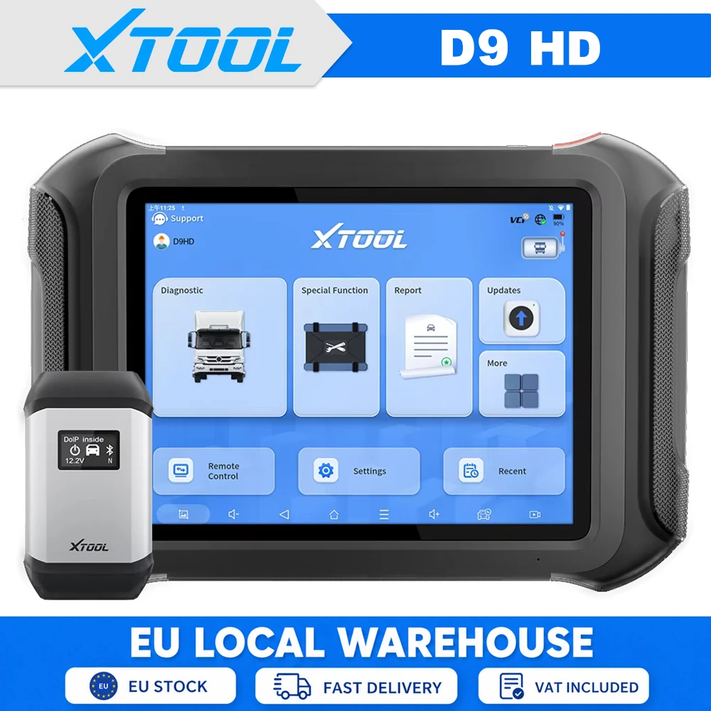 XTOOL D9 HD Professionelles All-in-One-Diagnosetool für 12V-Pkw / 24V-Schwerlast-Lkw mit Topologiemapping, bidirektionaler Steuerung, ECU-Codierung/PMI, 42+ Diensten