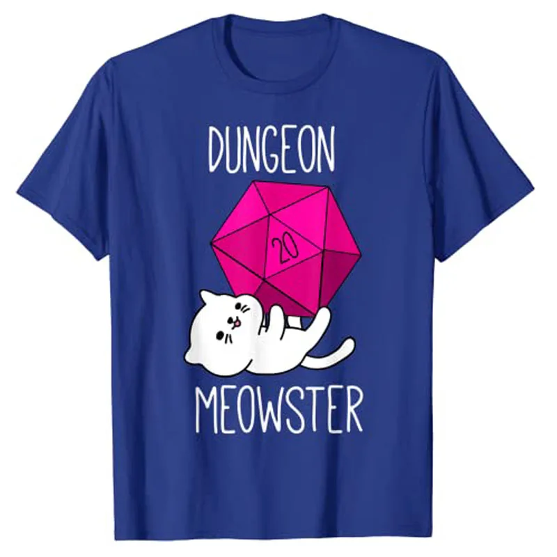 Dungeon Meowster T-Shirt Funny DnD Dice RPG Gamer Nerdy Cat D20 Graphic Tee Tops Gift Vintage Apparel Short Sleeve Blouses