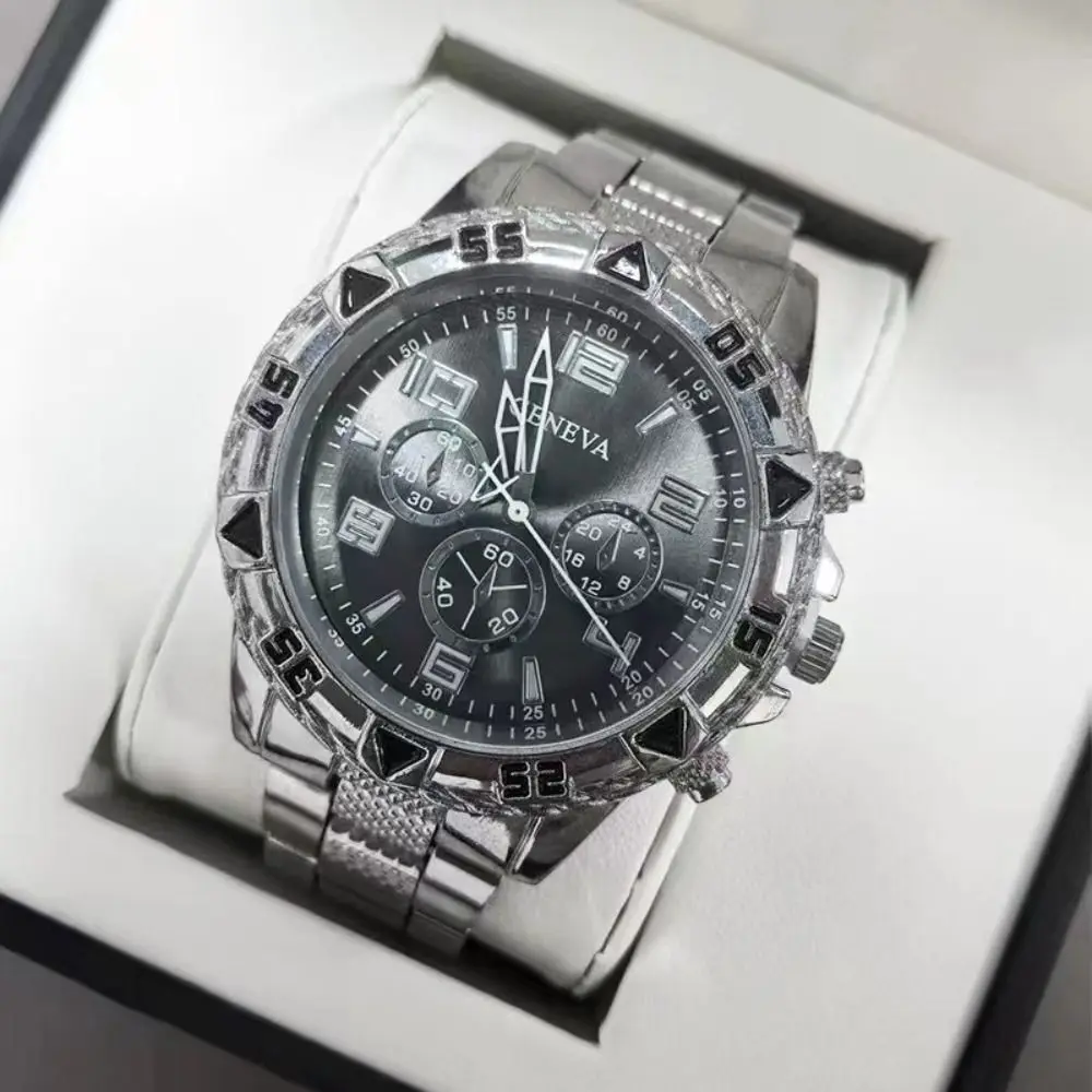 Fashion Stainless Steel Watchband Men Wristwatch Luxury Casual Quartz Watch Large Dial Business Watch Quartz Wristwatches