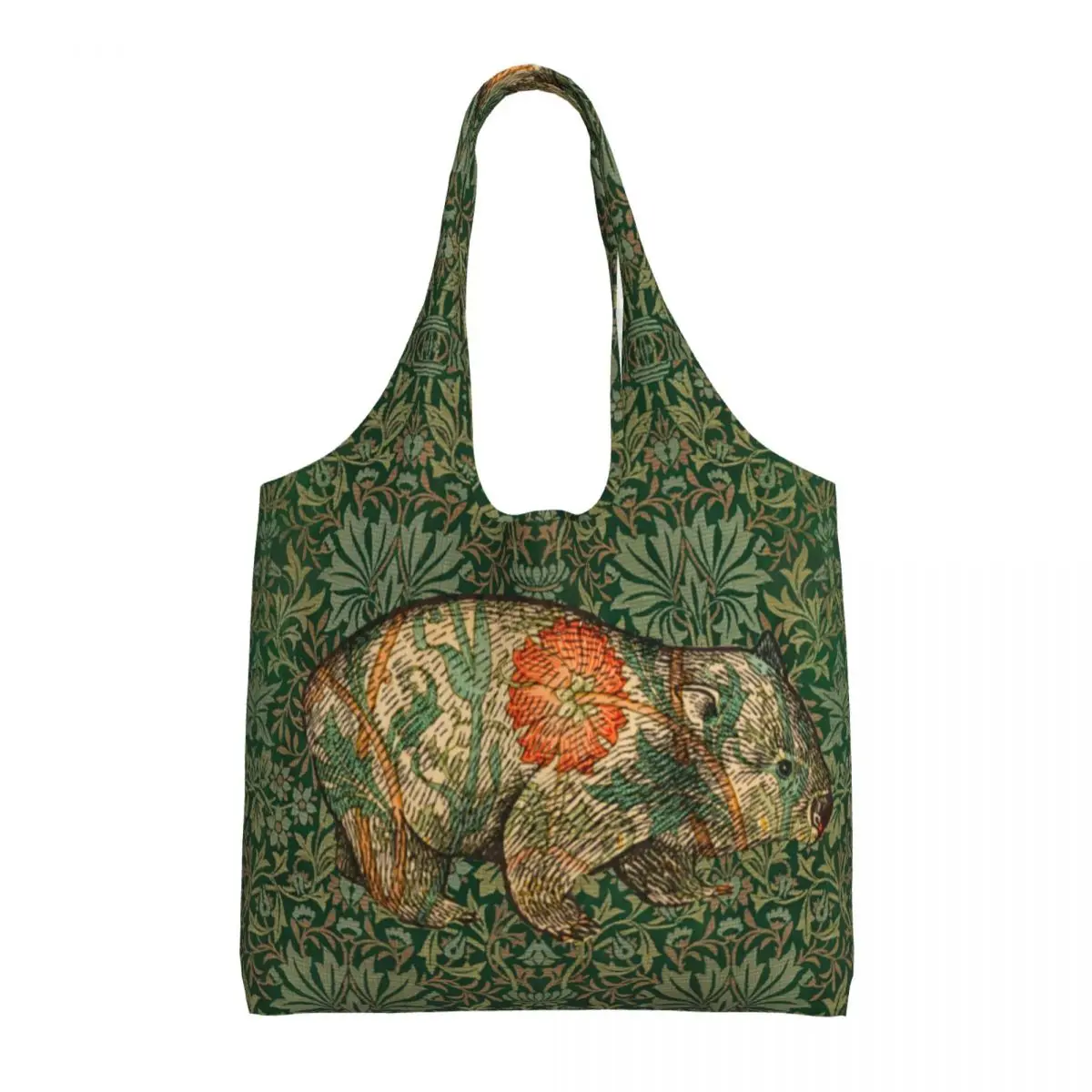 Custom Rossetti\'s Wombat In Green Flower Garden Shopping Tote Bag William Morris Art Grocery Canvas Shopper Shoulder Bag Handbag