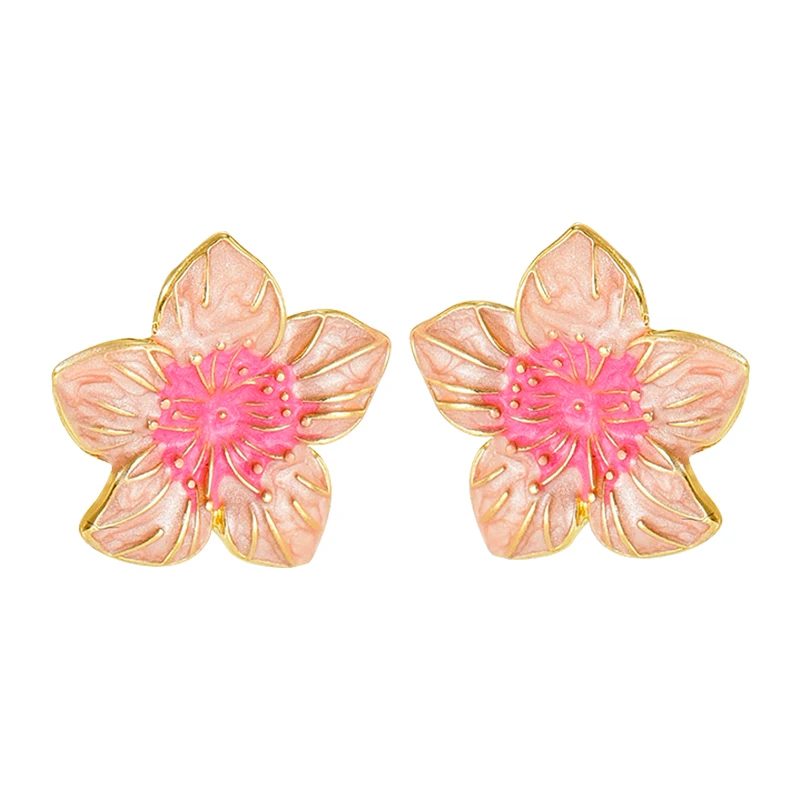 Metal Flower Enamel Petal Earrings For Women Peach Color Vintage Styles Fashion Jewelry Trendy Holiday Accessories Gifts 2023607