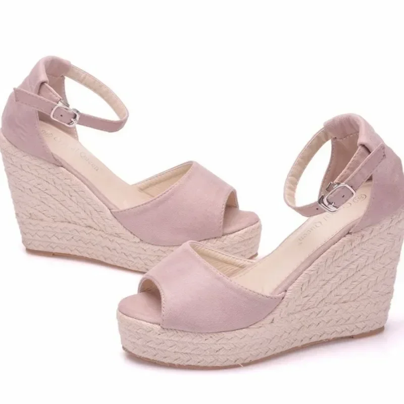 Shoes Women Office Lady Pumps Platform Peep Toe Wedding Flock 10CM Wedges Weave Heels Solid Pole Dancing Woman Shoes