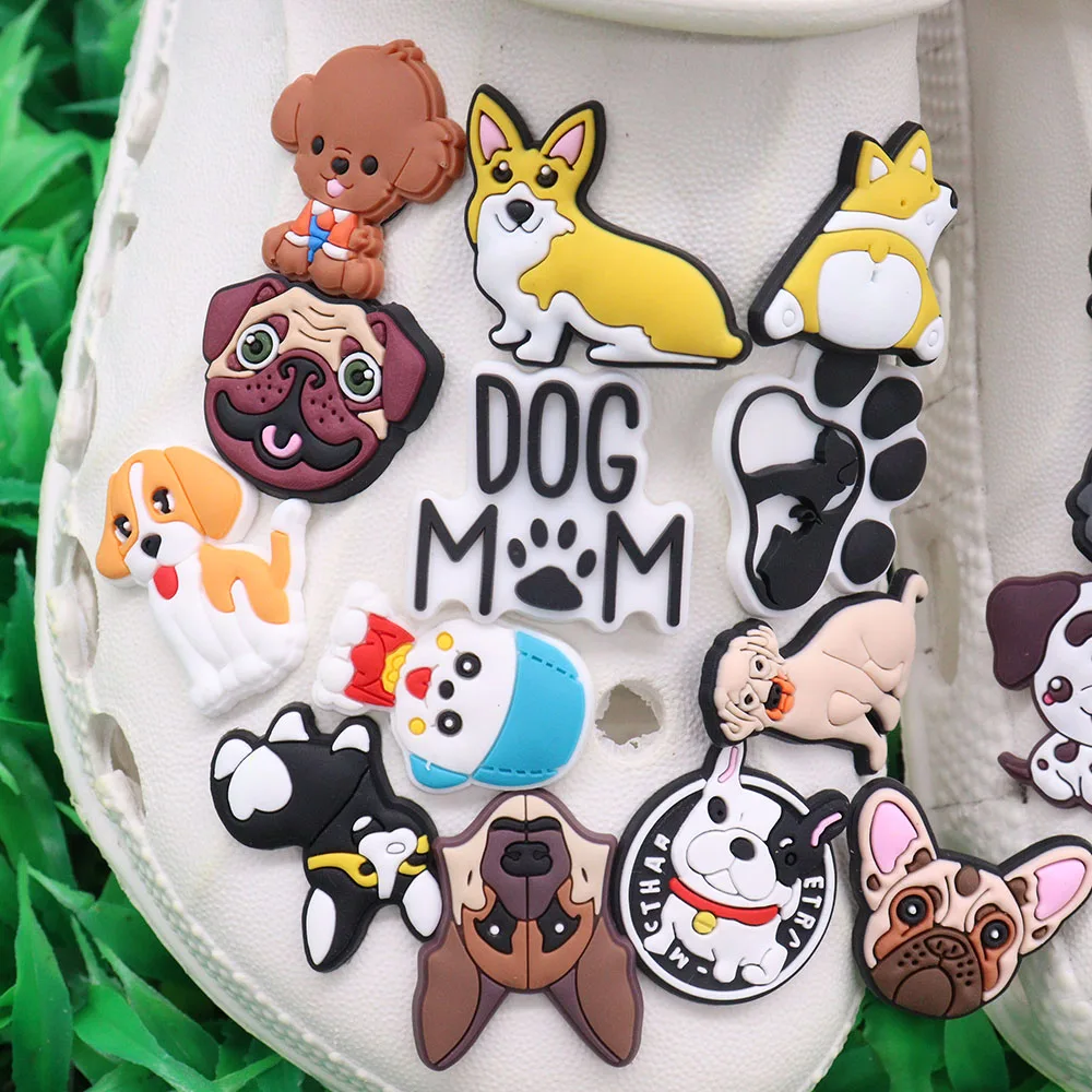 Hot Sale 1Pcs PVC Shoe Charms Dalmatian Teddy Husky Corgi Accessories Shoes Buckle Decorations Fit Bracelets Children Gift