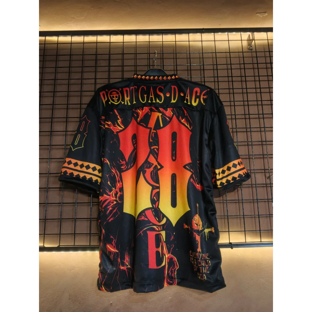 2026 One Piece Portgas D. Ace 28 Jersey T-shirt, Men's Anime Flame Fist Graphic Mesh Streetwear Tee, Casual Hip Hop Top
