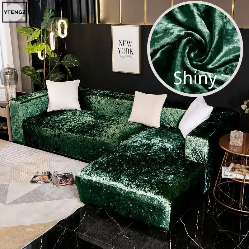 Shiny Velvet Sofa Covers Elastic Corner Couch Cover L Shaped Sofa Slipcover Luxury Protector Sparkling Soft 1/2/3/4 seat