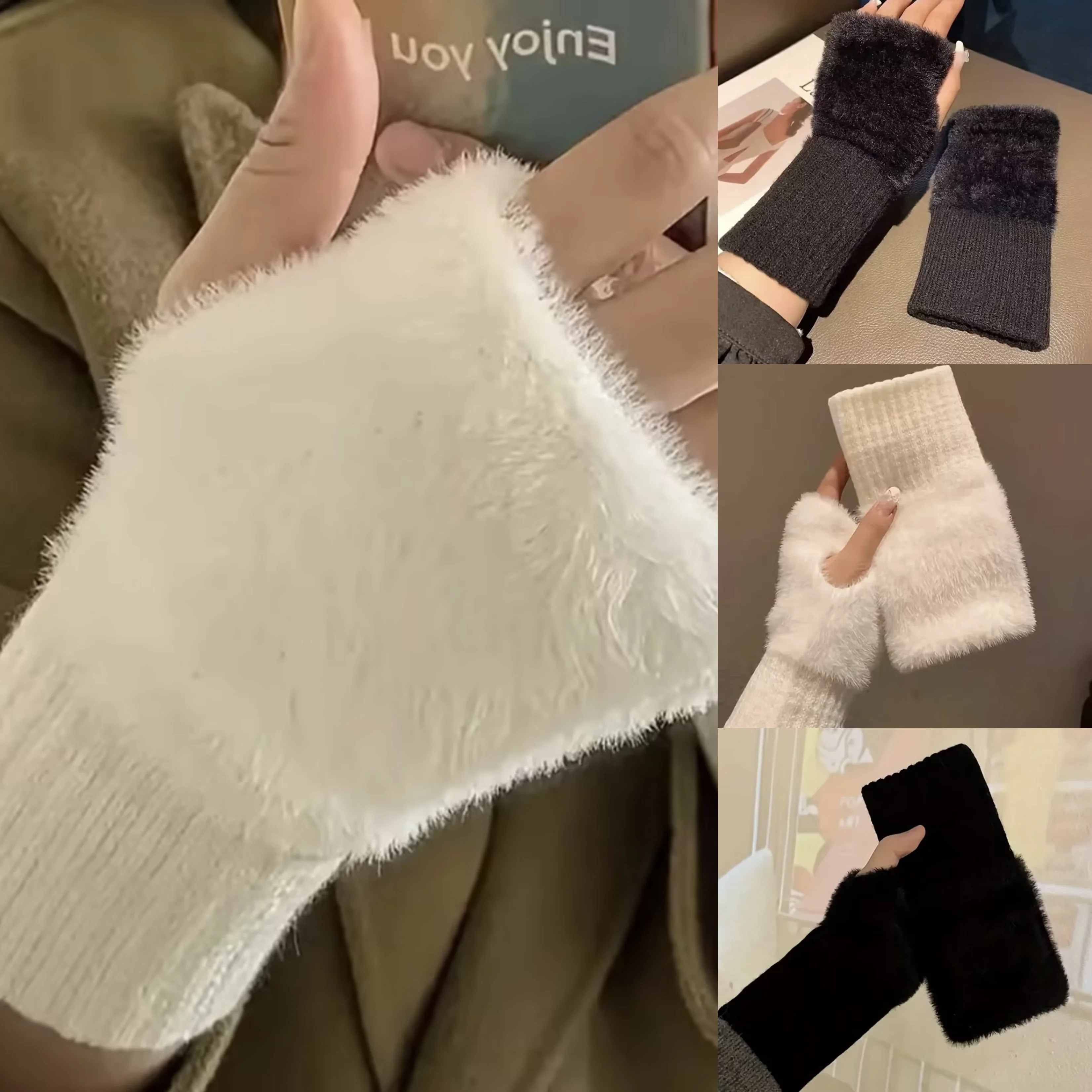 Warme Halbfinger-Plüschhandschuhe Winter Damen Fingerloser Handschuh Mode Gestrickte Halbfingerhandschuhe Touchscreen Offener Fingerhandschuh