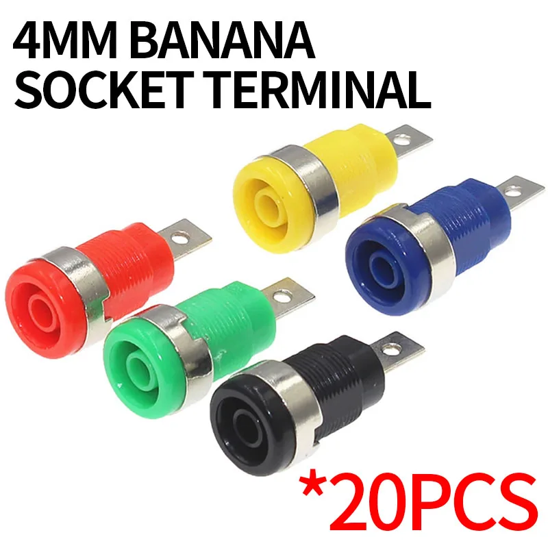 

20PCS Insulated Safety 32A 4mm Banana Socket Terminal 5 Colors Female Jack Panel Mount Socket Binding Post Wire Connector