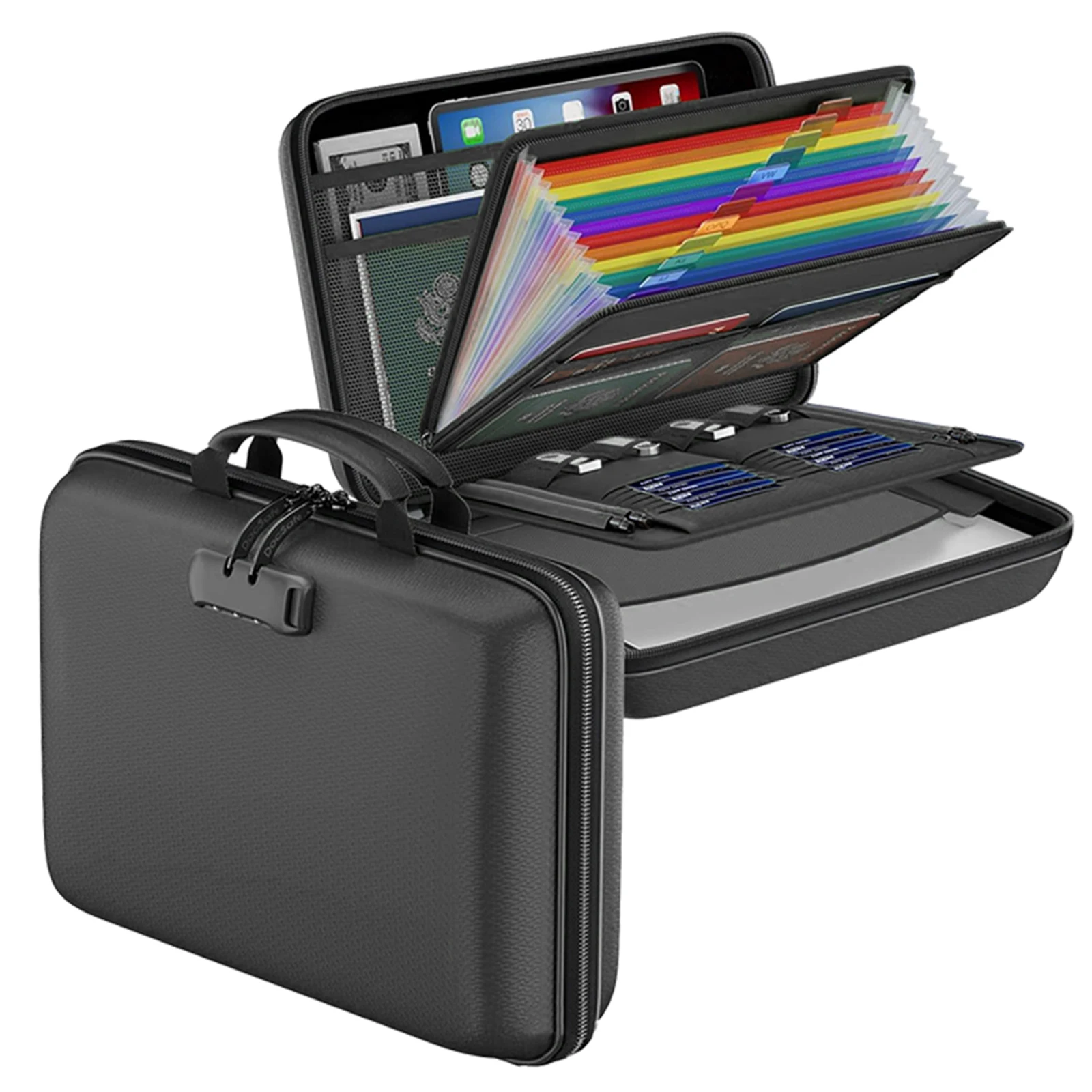 

13 Accordion Pocket Fireproof Document Box Waterproof File Briefcase (Black)