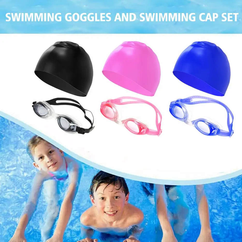 Anti-fog Silicone Swimming Cap Swimming Goggles Adjustable Protection Flexible Silicone Swim Hat For Short/Long Hair M7Z2