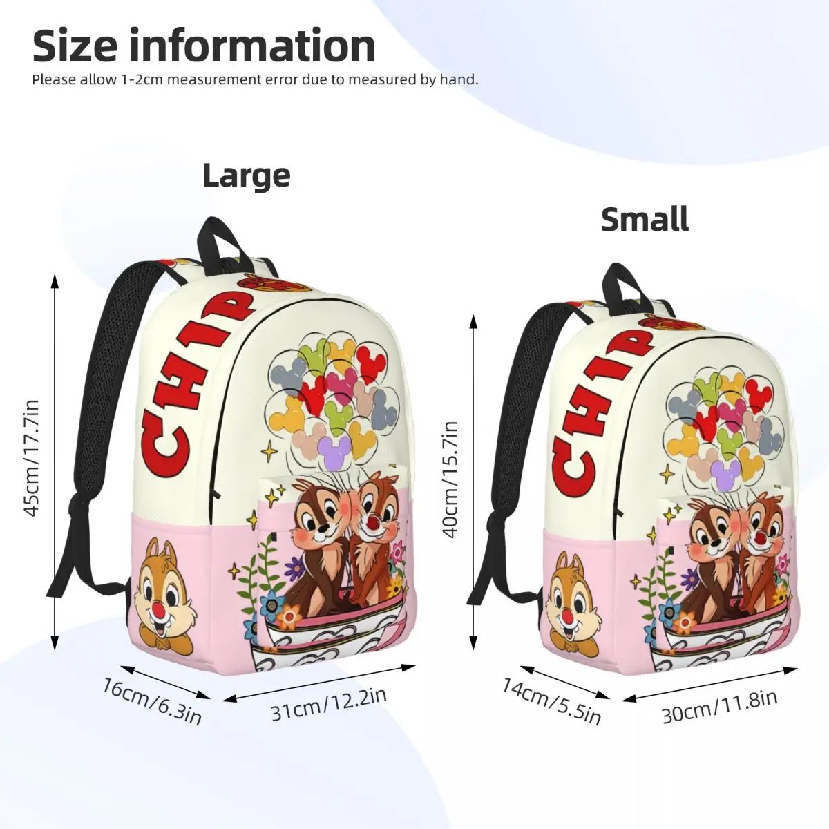 Birthday Gift Chip And Dale Fanart Mouse Pad Sturdy Shoulder Schoolbag Disney Chip 'n' Dale Casual For Boy Girl Kindergarten Bag