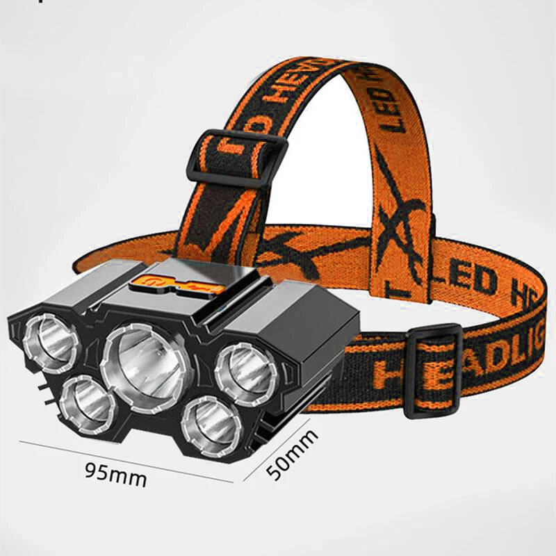 Usb Rechargeable Built-in Battery 5 Led Strong Headlight Super Bright Head-Mounted Flashlight Outdoor Rechargeable Night Fishing
