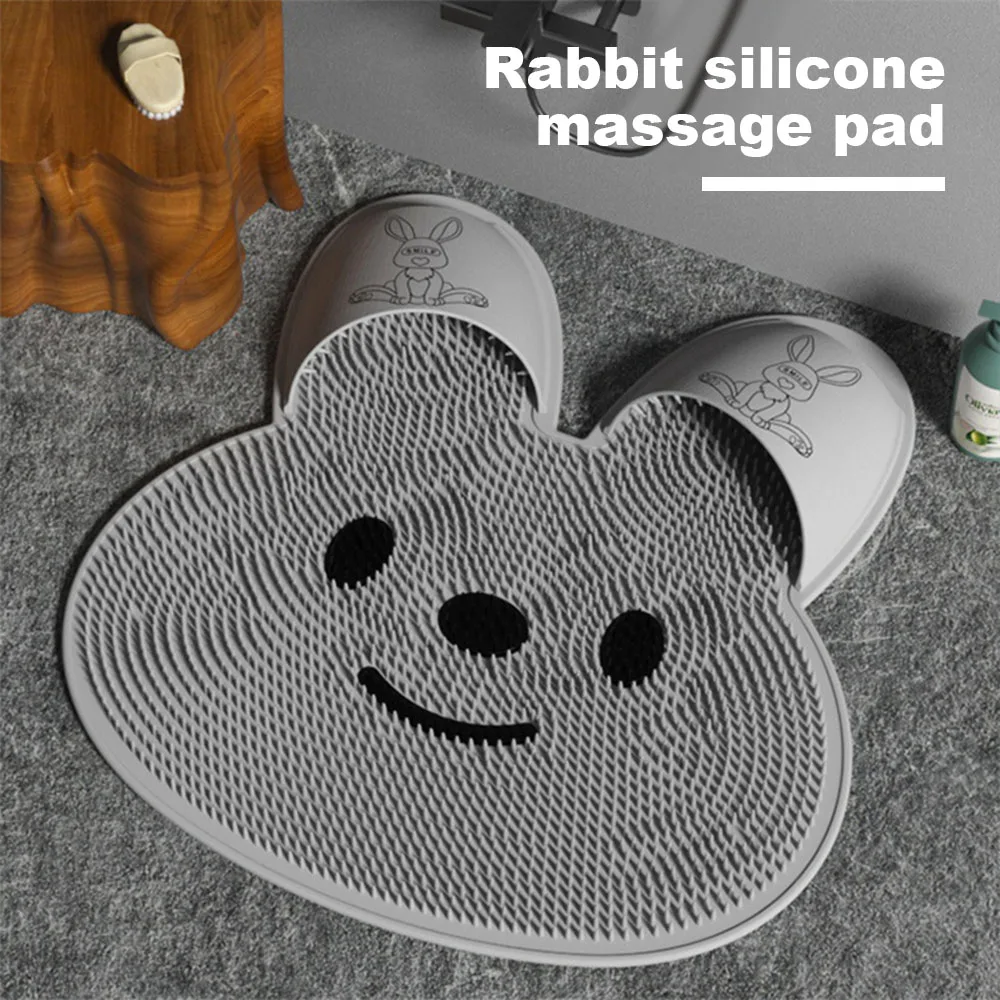 Rabbits Bath Mat Foot Massage Shower Mat Soft Massage Cushion Suction Cup Bathroom Toilet Bath Mats Non-slip Floor Pad for Home