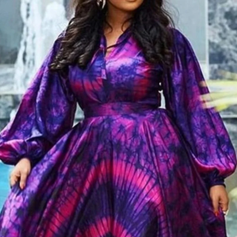 plus size Chiffon High-end V-Neck Full Sleeve Long High waist Dress Elegant Daily Sexy Women A-Line Maxi Dress vestido feminino