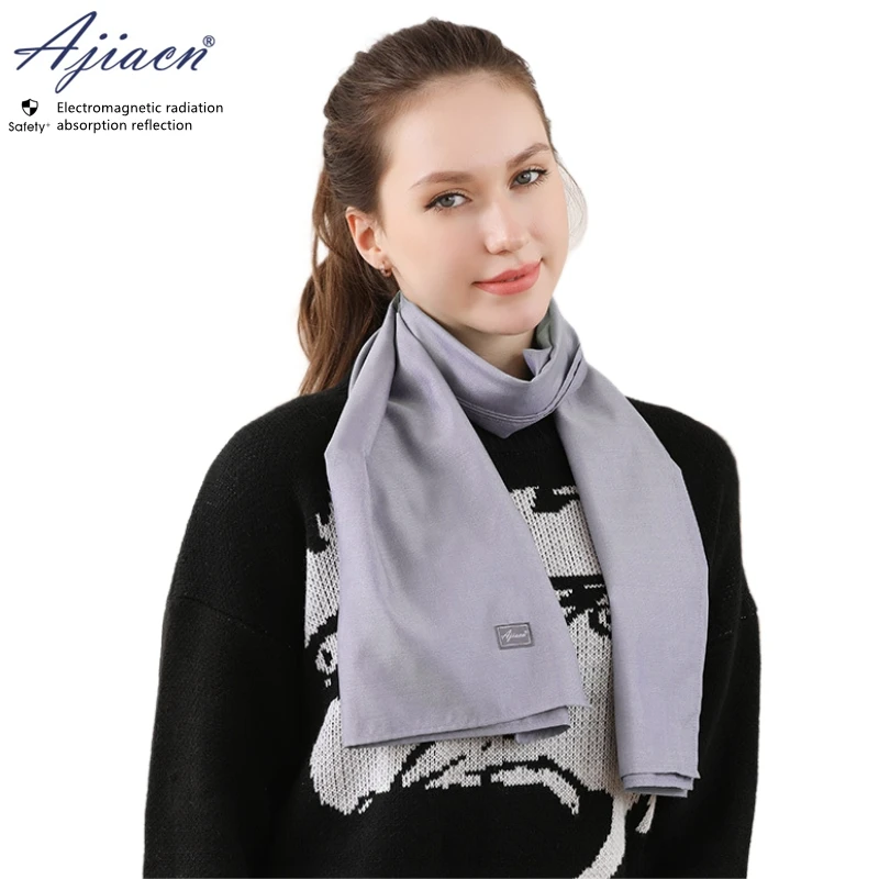 Genuine Electromagnetic radiation protective silver fiber fabric scarf protecting neck health EMF shielding long scarf