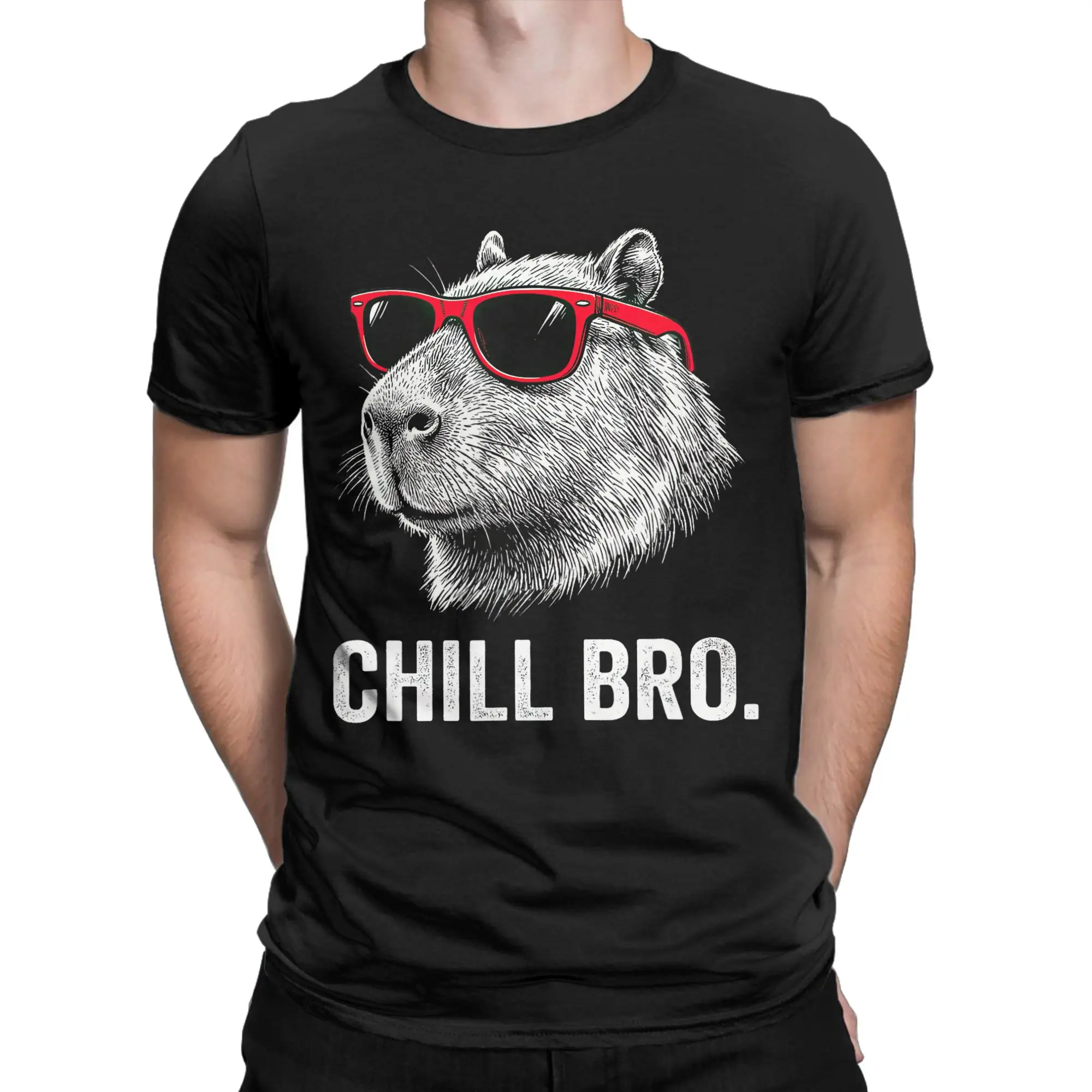 Chill Bro Capybara Wearing Sunglasses Men T Shirts Funny Animal Meme Awesome Tee Shirt Crew Neck T-Shirts Cotton Gift Idea merch