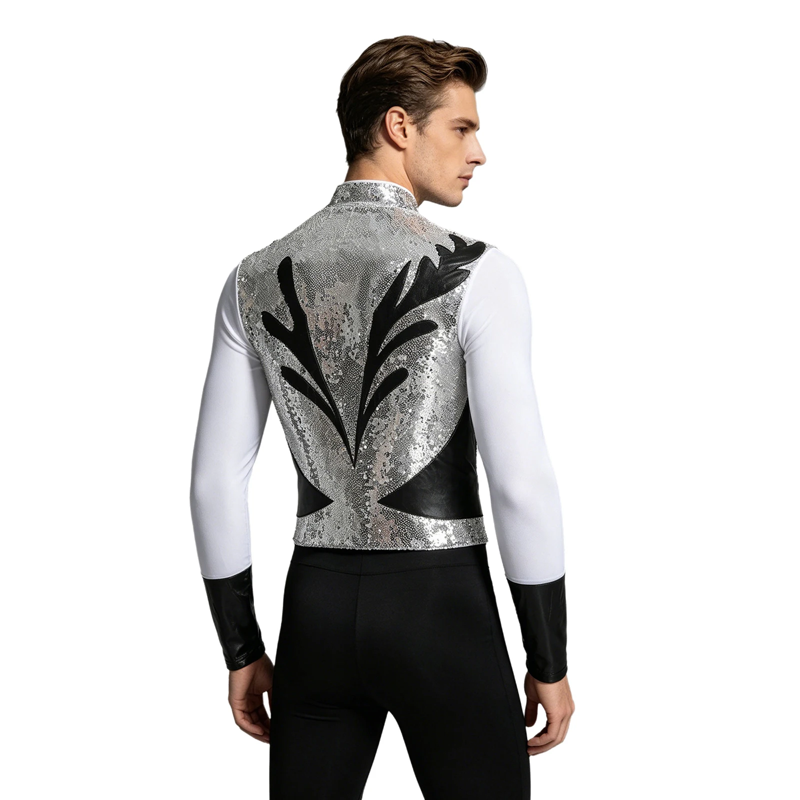 Herren Gymnastik Latin Ballett Tanz Performance Eiskunstlauf Kostüm Glitzer Strass Mesh Trikot Overall Bodysuit Shirts – Detail 20