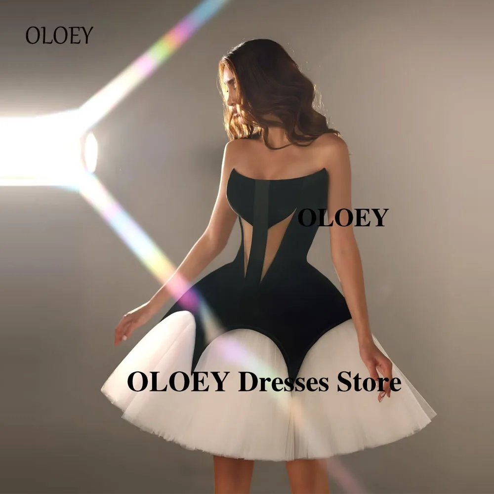 

OLOEY Современные черно-белые короткие пушистые платья для выпускного вечера Фотосессия Женское торжественное платье Вечерние платья на день рождения длиной до колена