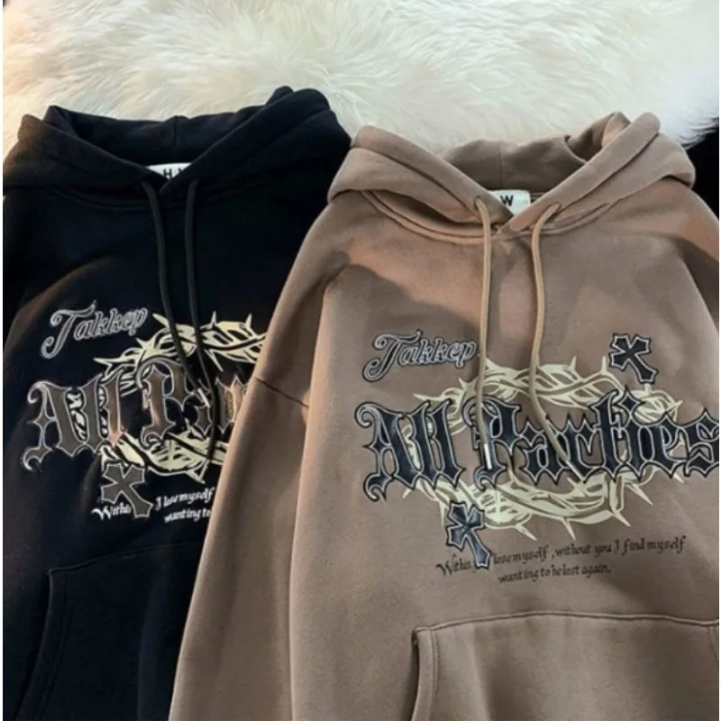 

Gothic Letter Printed Hooded Sweatshirt for Men and Women Pure Cotton Autumn and Winter Fashion Trend Casual Comfy Couple Coat