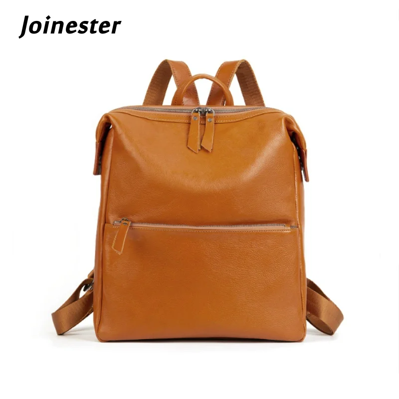 

Genuine Leather Pure Color Large Capacity Backpack Unisex Functional Dual Zipper Daily Travel Bag Anti-Theft Lap Top Schoolbag