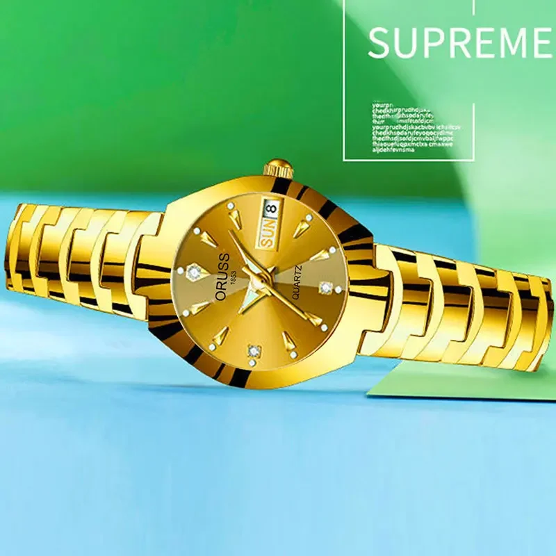ORUSS Business Casual Orologi al quarzo da donna Orologio da polso alla moda di lusso in acciaio inossidabile Data settimana Orologio da polso da donna impermeabile 30M