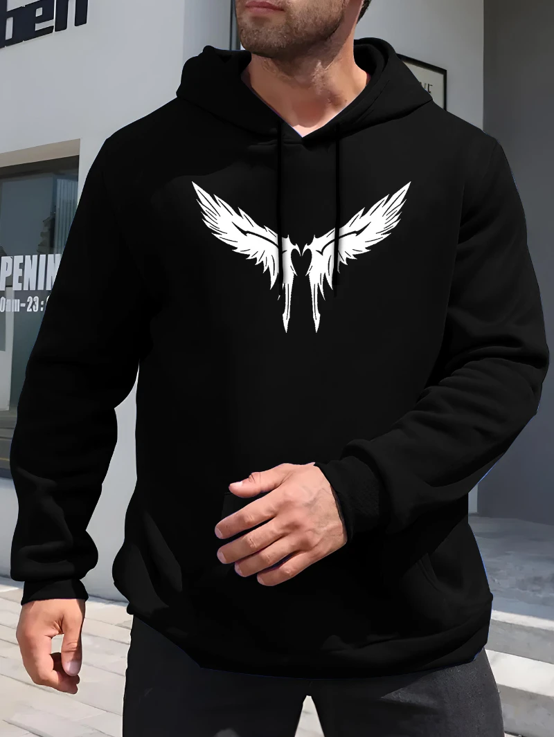

2025 Autumn and Winter Men's Loose Casual Versatile Geometric Pattern Wing Print High-end Luxury Is for Both Men and Women Top