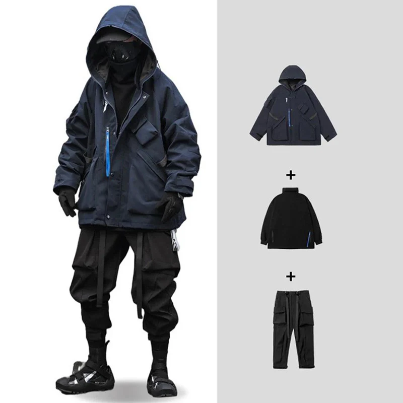 PFNW New Autumn Men's Three-piece Hooded Contrast Color Top Straight Wide Leg Pants Functional Style Menwear Sets Trendy 12A4249