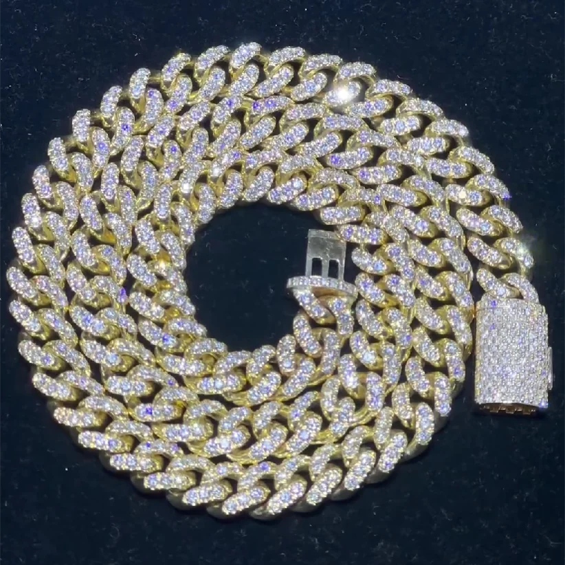 8mm Factory Cuban Chain Stunning Iced Out 925 Sterling Silver 14k Gold Plated Miami VVS Moissanite Cuban Link Chain