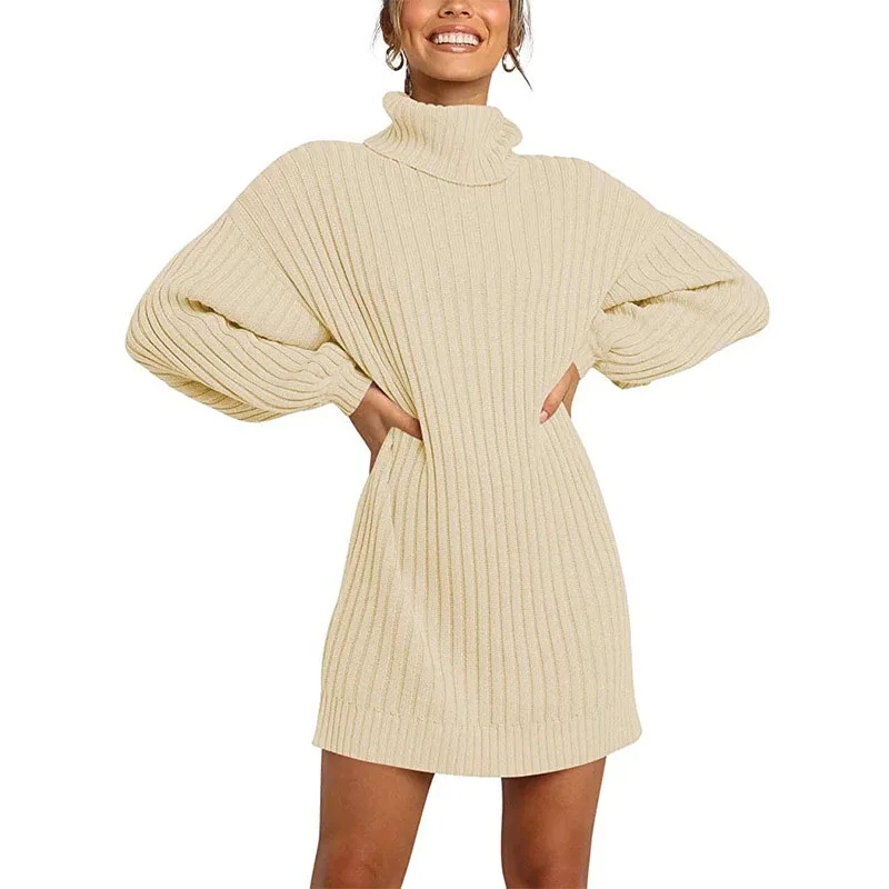 warm Turtleneck Sweater Dress Fall Winter Long Highneck Straight 2023 Women Oversize Sweater Dresses THICK Basic Knit Dresses