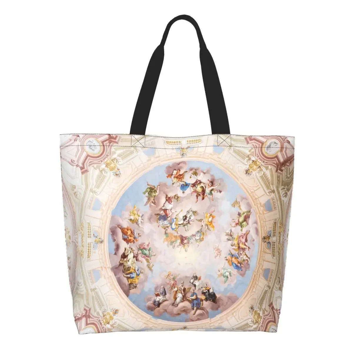 Grappige Print Renaissance Plafond Kunst Draagtas Wasbare Canvas Schouder Shopper Vintage Goden Engelen Fresco Handtas