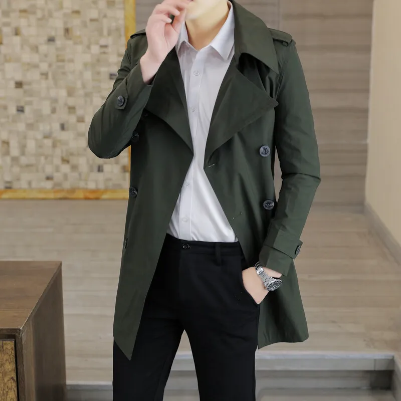 Spring Autumn Trench Coat Male Streetwear Windbreaker Trenchcoat Men Solid Business Casual Loose Long Overcoat