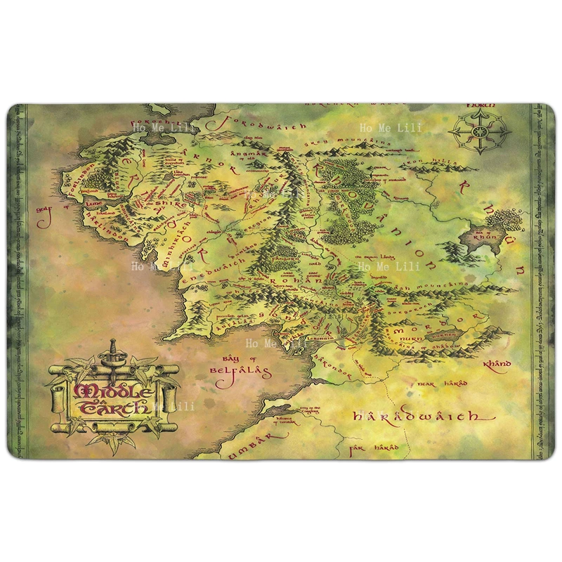 A Treasure Map Of The Fictional World Of Middle-Earth Carpet Floor Decorated Living Room Kitchen Bedroom Garden