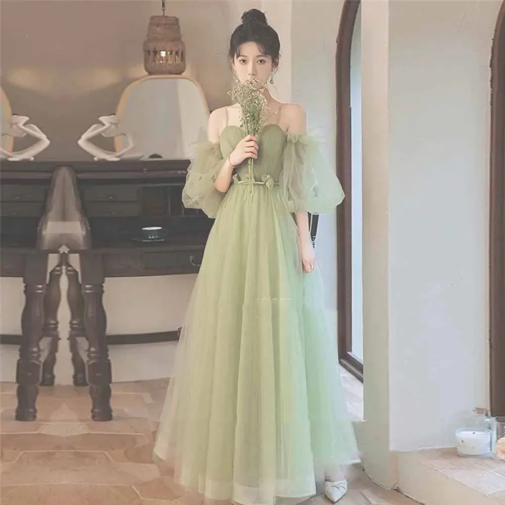 Sage Green Sweetheart Korea Evening Dresses A Line Spaghetti Straps Ruched Formal Party Prom Gown For Wedding Photos ShootCL-605