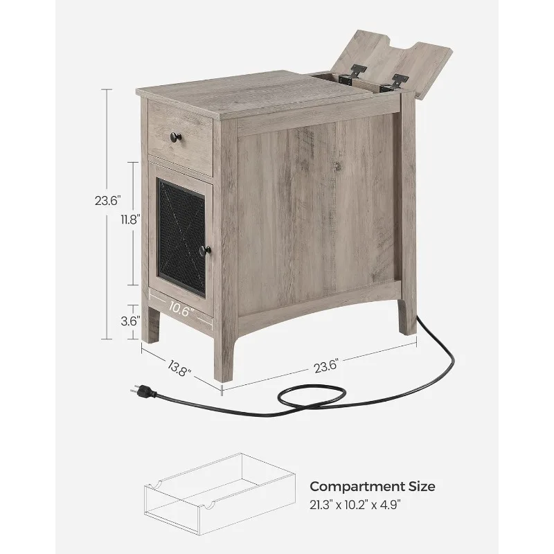 Side Table with Storage, End Table with USB Ports and Outlets, Nightstand with Charging Station, Drawer, Storage Cabinet