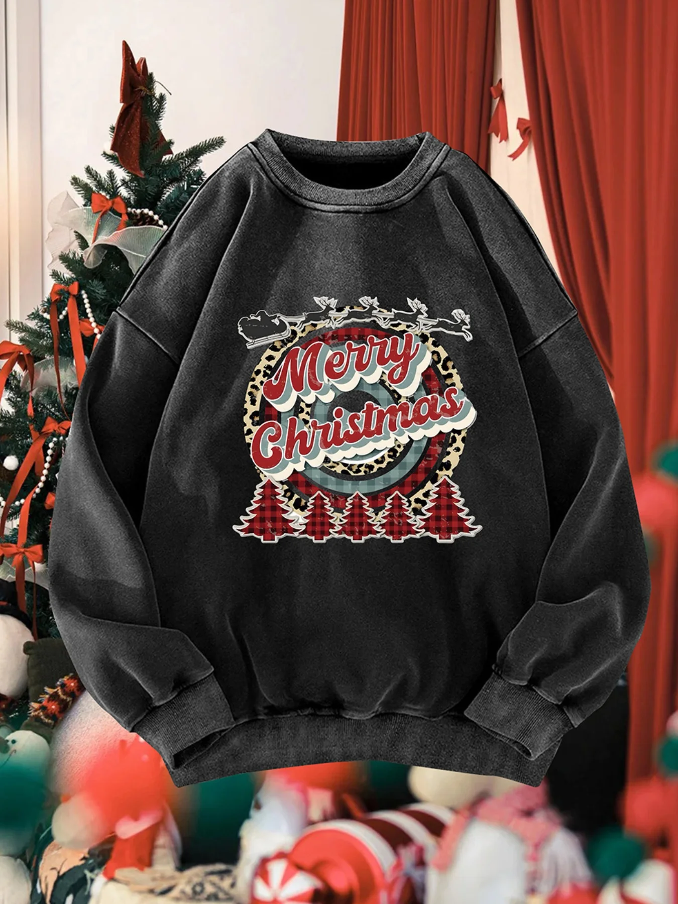 

Женская винтажная рождественская толстовка Y2K — большой праздничный пуловер в стиле ретро с рождественским текстом