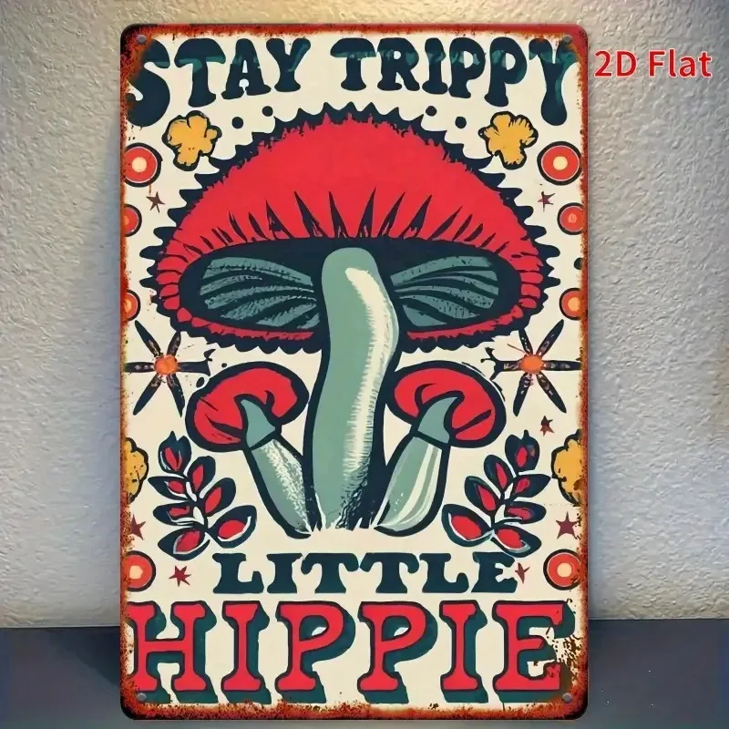 2D Flat Metal Aluminum Square Sign Featuring Psychedelic Hippie-themed Patterns, Size 7.8X 11.8inch, Perfect for Decorating