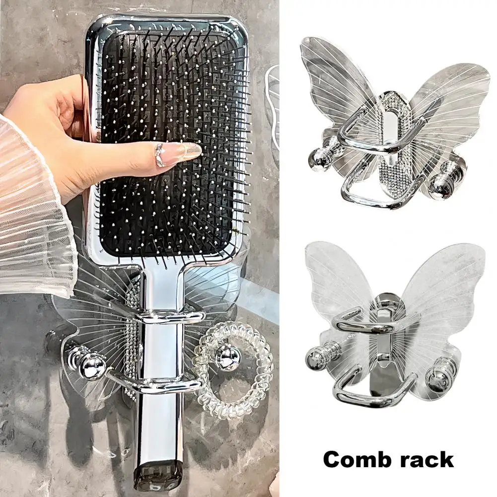 Comb Storage Shelf No-drill Comb Holder Self-Adhesive Acrylic Butterfly Shape Comb Storage Shelf for Bathroom Organization